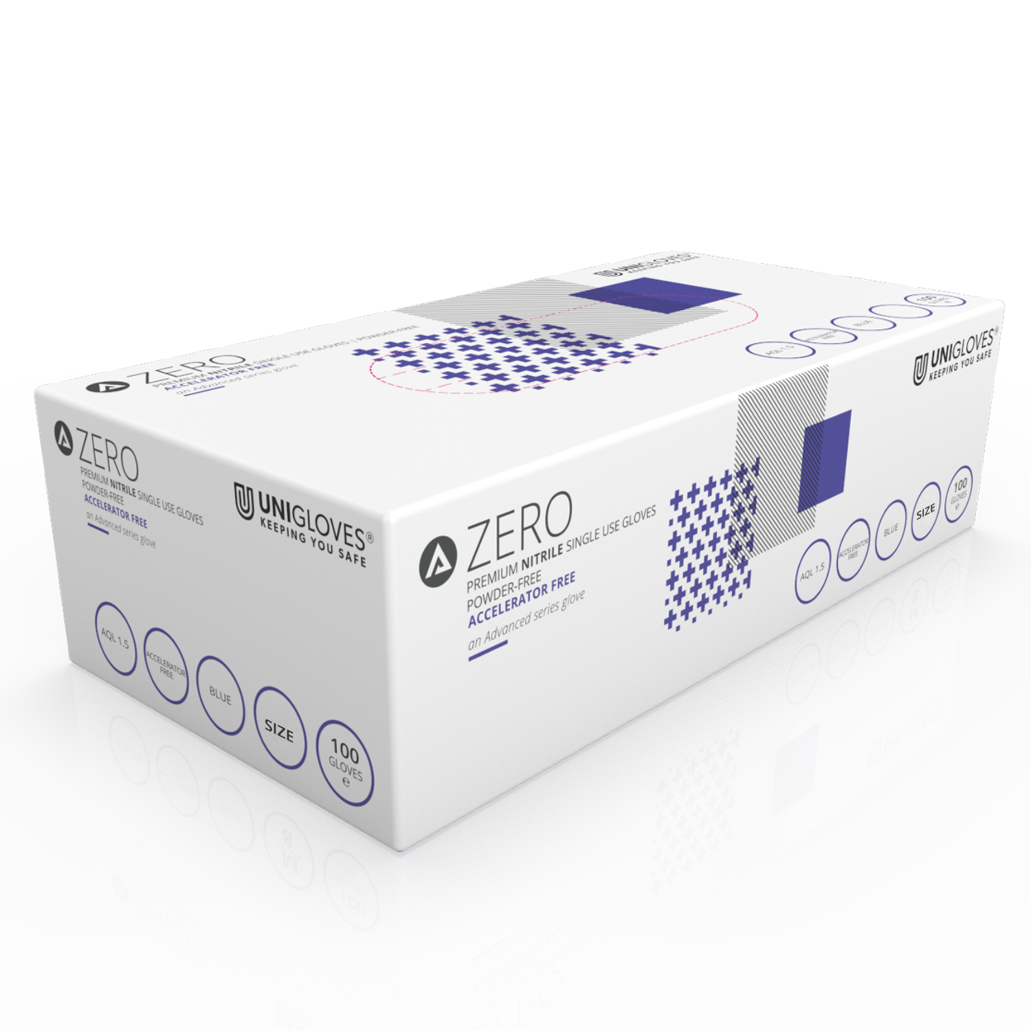 Unigloves Advanced Zero Accelerator Free Nitrile Examination Multipurpose and Free From Powder Box of 100